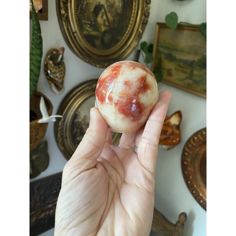 Vintage Natural Rhodochrosite Sphere Quartz Crystal Specimen Midcentury 2.5"